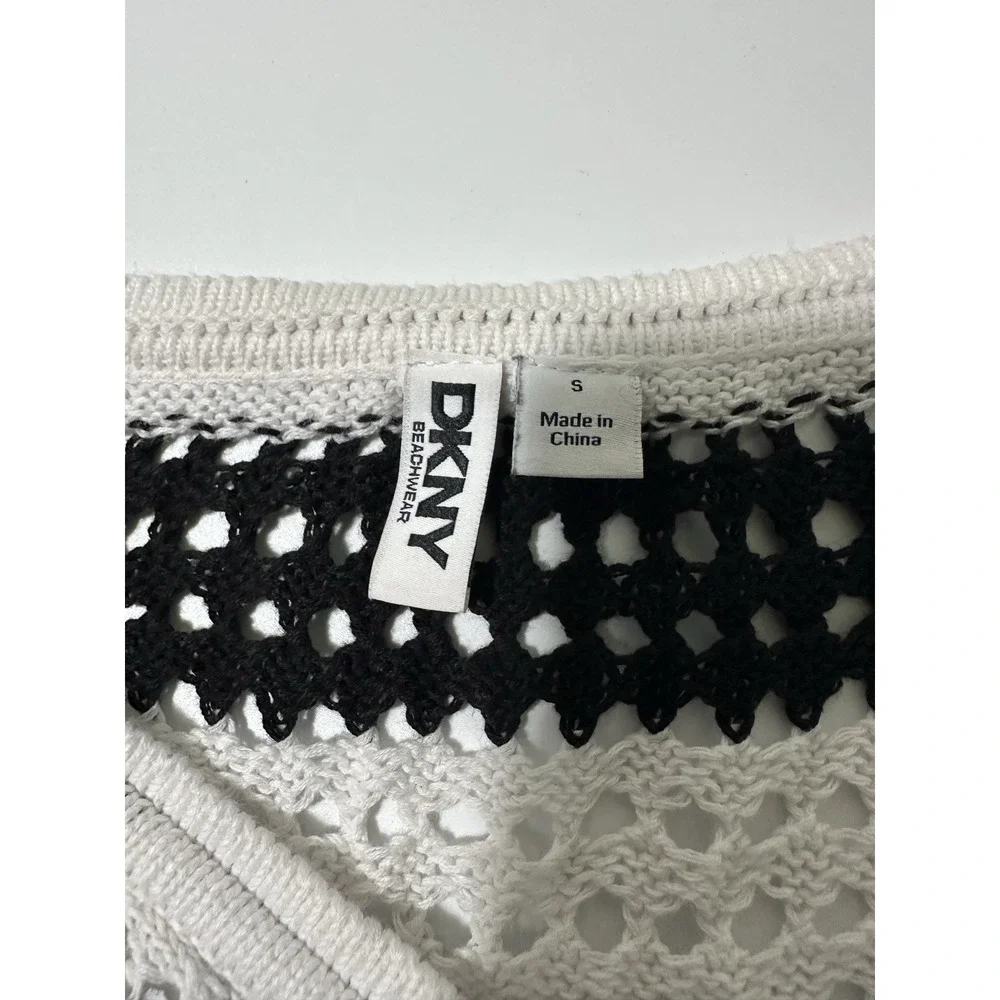 DKNY Beachwear Crochet Cover Up Dress Black White Striped Size S - Picture 6 of 6